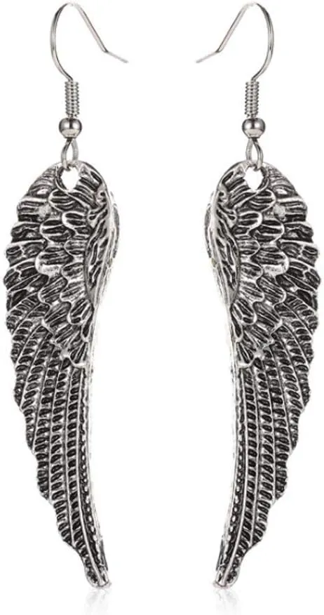 KaFu Vintage Angel Wing Earrings Silver Plated Long Angel Feather Charm Dangle Drop tassel Earring for Women Girls Jewelry Gifts