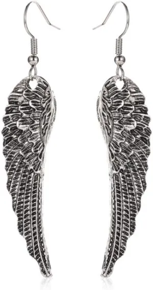 KaFu Vintage Angel Wing Earrings Silver Plated Long Angel Feather Charm Dangle Drop tassel Earring for Women Girls Jewelry Gifts