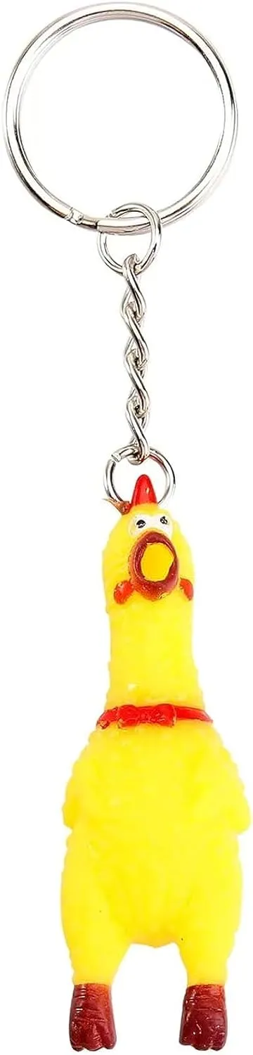 Katartizo Yellow Shrilling Screaming Chicken Keychain, Mini Rubber Squeeze Screaming Chicken Toy Gags and Practical Joke Toys Pendant Keychain Prank Key Chain Novelty Toy for Bags Keys Phones