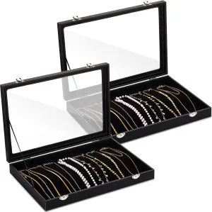 Kenning 2 Pieces Glass Lid Necklace Organizer Box 20 Hooks Necklace Tray Jewelry Holder Organizer Velvet Necklaces Holder Storage Display Case for Show Bracelet