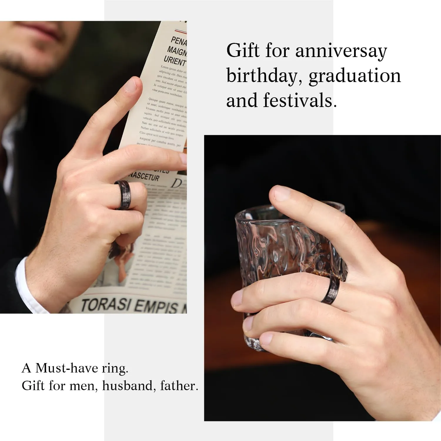 King Will Cross Ring for Men Black/Silver Titanium Wedding Band Brown Camouflage Inlay Ring 8mm Width Comfort Fit Size 7-14Faith Collection