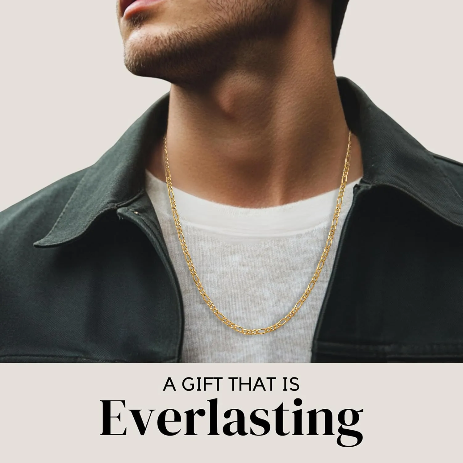 KISPER Solid 925 Sterling Silver 18K Gold Plated Italian 3mm Solid Diamond-Cut Flat Figaro Link Chain Necklace - for Men & Women with Lobster Clasp - Made in Italy
