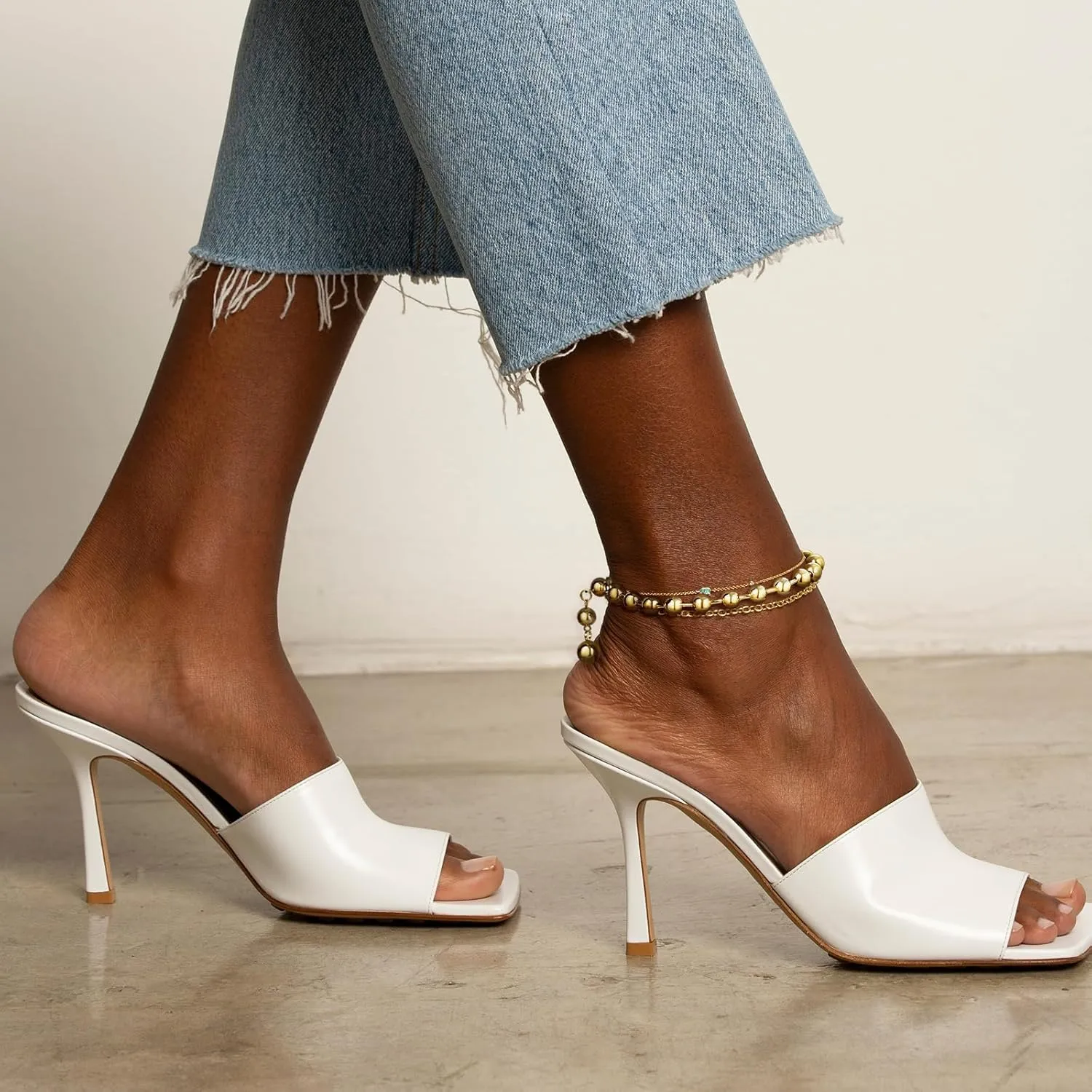 KissYan Gold Ankle Bracelets for Women, 14K Gold Plated Chunky Anklet Cuban Link Beaded with Big Clasp Adjustable Extender Summer Beach Foot Jewelry Gifts