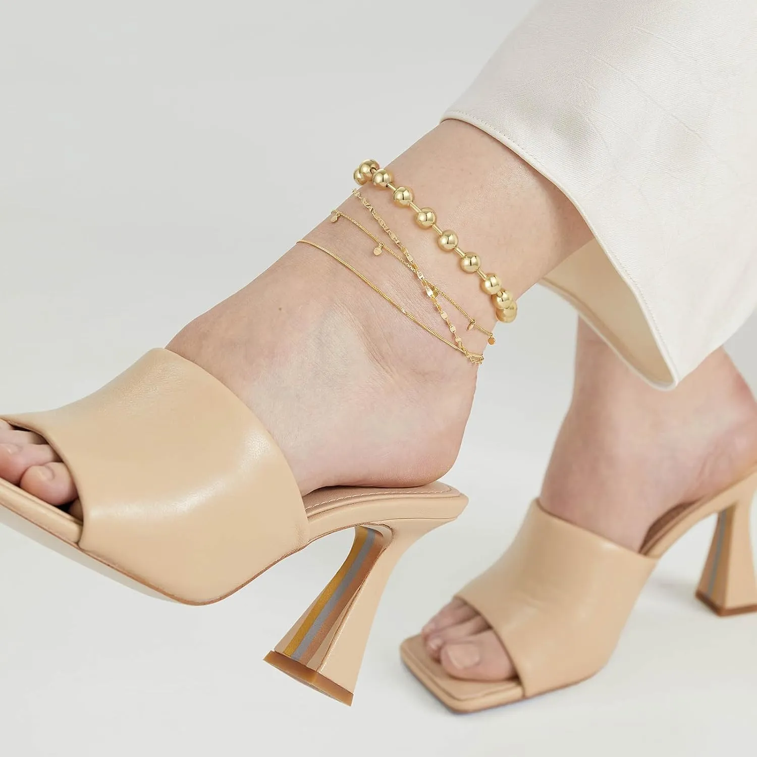 KissYan Gold Ankle Bracelets for Women, 14K Gold Plated Chunky Anklet Cuban Link Beaded with Big Clasp Adjustable Extender Summer Beach Foot Jewelry Gifts
