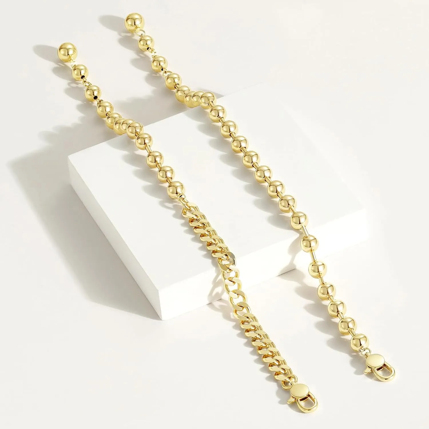 KissYan Gold Ankle Bracelets for Women, 14K Gold Plated Chunky Anklet Cuban Link Beaded with Big Clasp Adjustable Extender Summer Beach Foot Jewelry Gifts