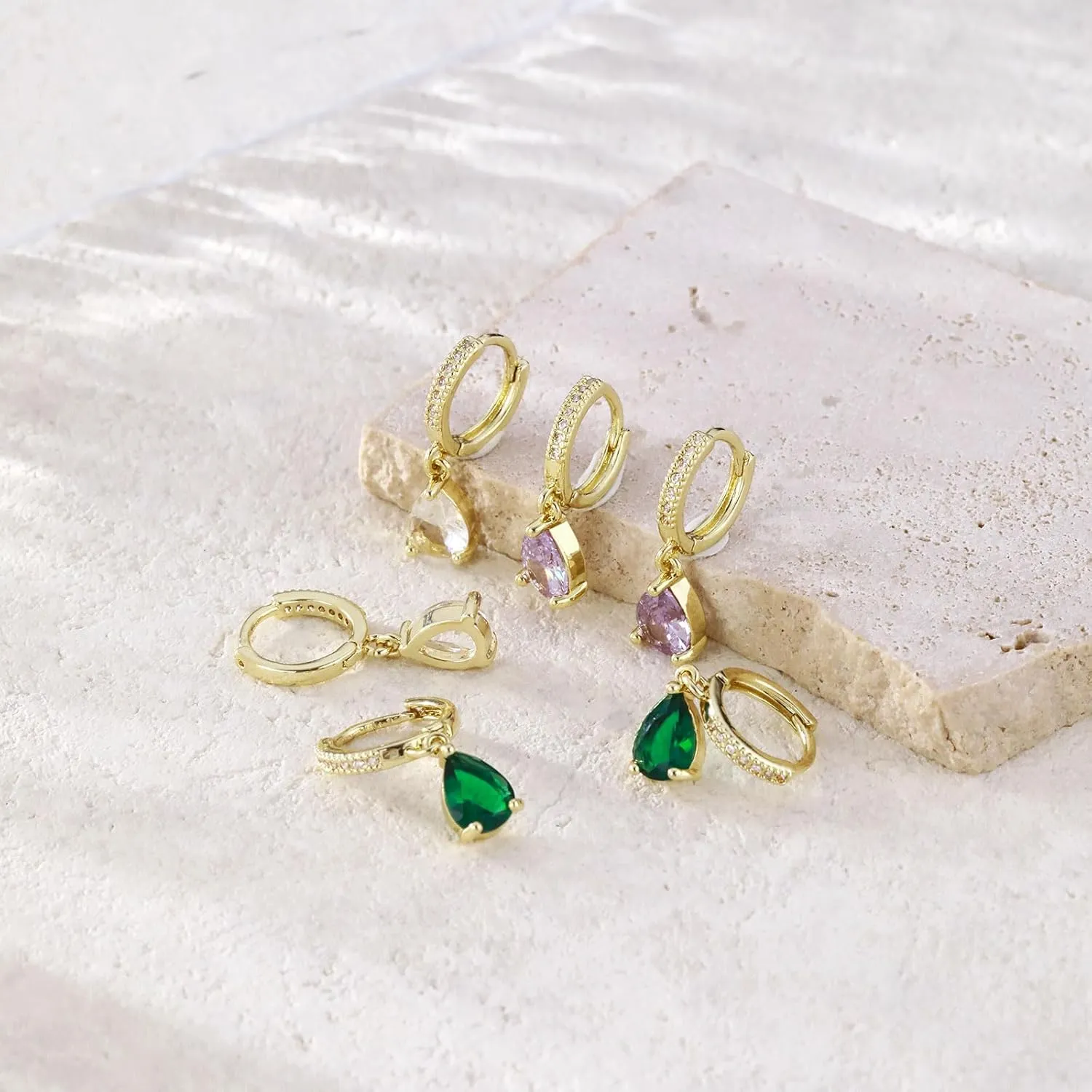 Kyerlyn Birthstone Hoop Earrings for Women, Teardrop Birthstone Dangle Earrings Dainty Hoop Huggie Earrings Personalized Crystal Charm Minimalist Jewelry Birthday Gifts
