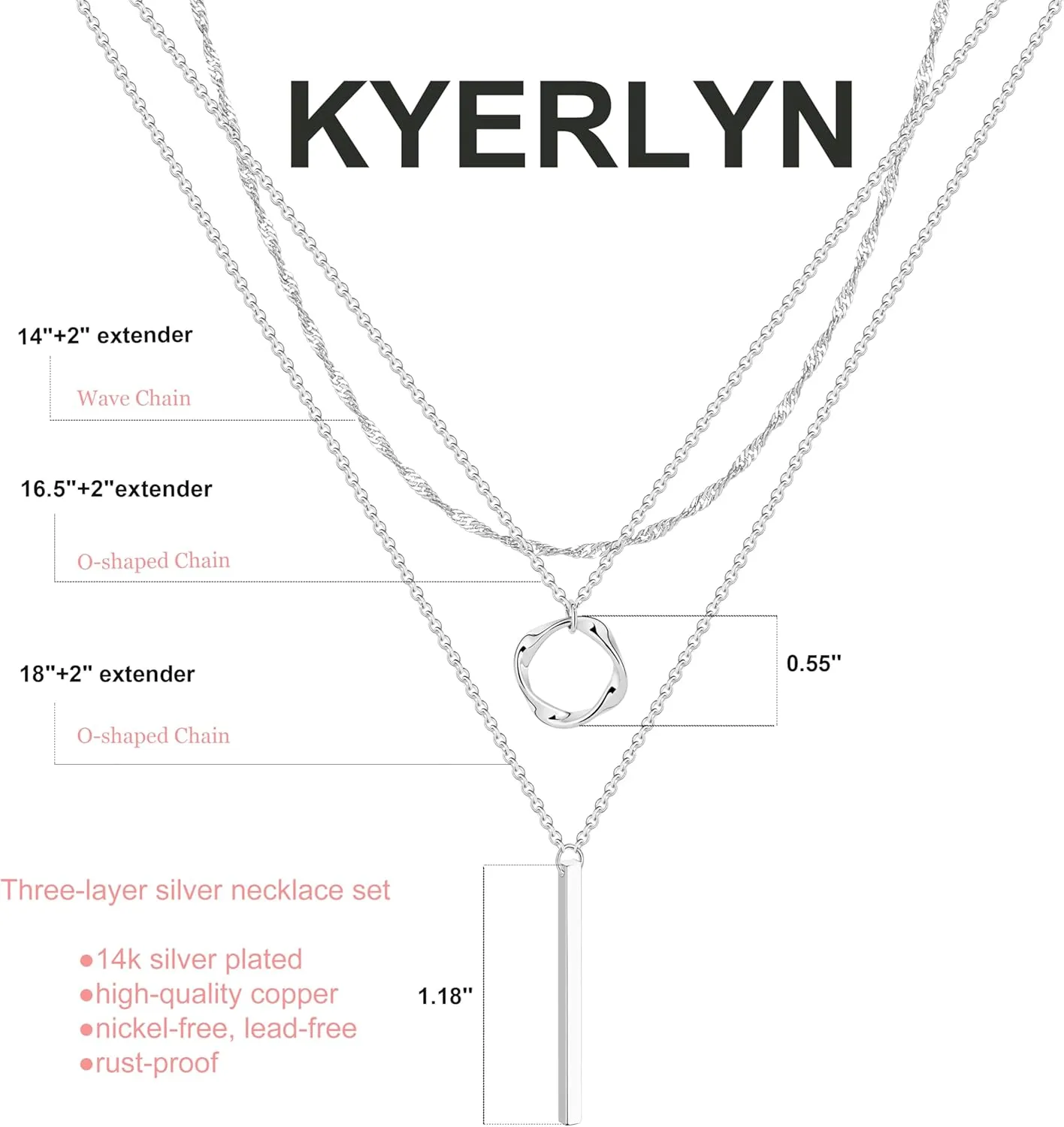 Kyerlyn Layered Necklaces for Women, 14K Gold Plated Necklace Sterling Silver Necklace Stack Circle Pendant Necklace Trendy Long Chain Stackable Silver Necklace Set Dainty Gold Stacked Jewelry Gifts
