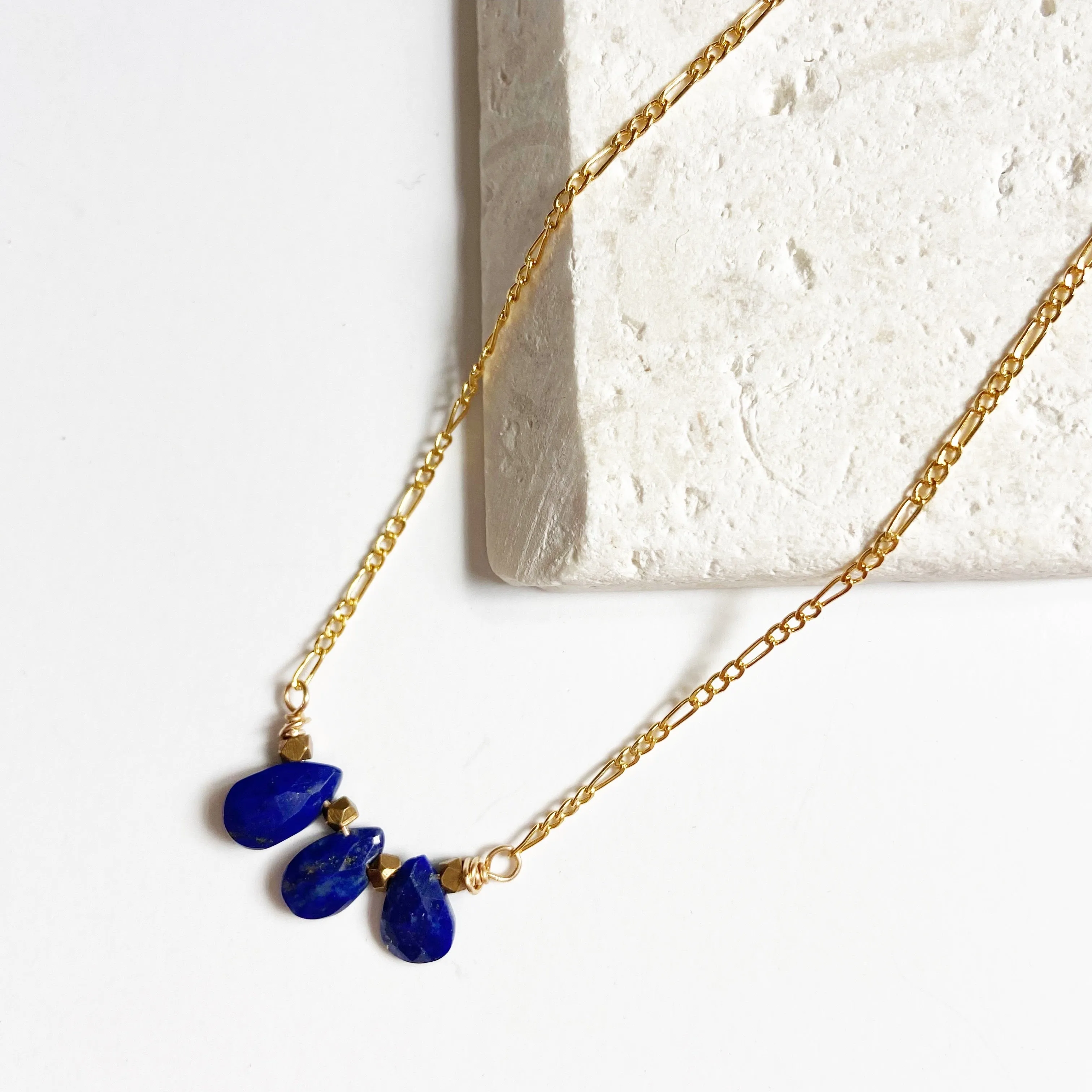 Lapis Trio Teardrop Necklace in Gold (19 inches)