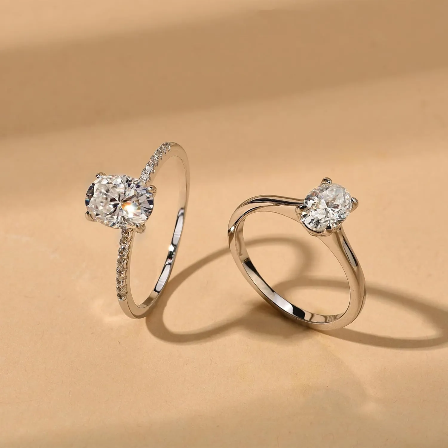 LAVALE Moissanite Rings for Women, 1/1.5/2 CT Oval Cut Moissanite Solitaire Engagement Rings Platinum Gold Plated Sterling Silver Half Eternity Promise Wedding Bands for Her