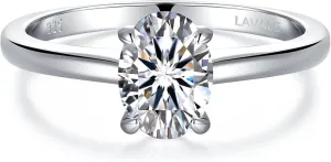 LAVALE Moissanite Rings for Women, 1/1.5/2 CT Oval Cut Moissanite Solitaire Engagement Rings Platinum Gold Plated Sterling Silver Half Eternity Promise Wedding Bands for Her