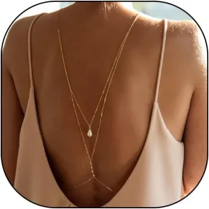 Layered Gold Pearl Backdrop Necklace for Women Minimalist Geometric White Bead Long Thin Chain Drop Back Necklace Charm Body Jewelry Accessories