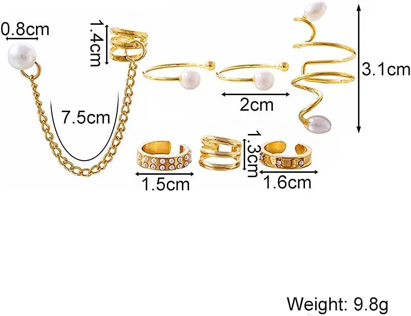 Layering Non Piercing Statement Earrings Set for Women,Gold Chain Pearls Claw Huggie Tassels Earrings Dainty Crystal Ear Cuff Earrings Jewelry Gifts