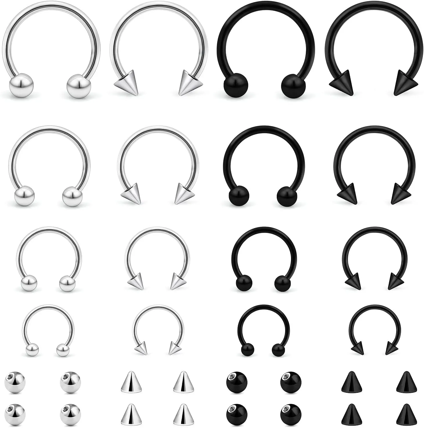 Lcolyoli 20G 16G 14G Variety of Sizes Horseshoe Rings Surgical Steel Nose Septum Rings Hoop Eyebrow Smiley Lip Rings Tragus Earring Daith Helix Piercing Jewelry for Women Men 6-12mm