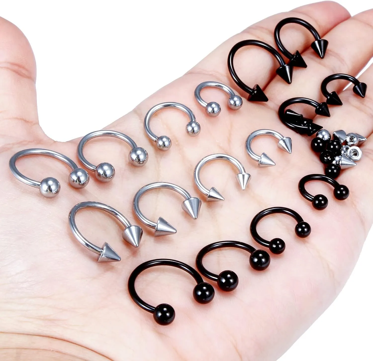 Lcolyoli 20G 16G 14G Variety of Sizes Horseshoe Rings Surgical Steel Nose Septum Rings Hoop Eyebrow Smiley Lip Rings Tragus Earring Daith Helix Piercing Jewelry for Women Men 6-12mm