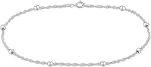 LeCalla 925 Sterling Silver Anklet Jewelry Lightweight Ankle Bracelets for Women, Beaded Link Chain Anklet, Ankle Jewelry for Women Made in Italy
