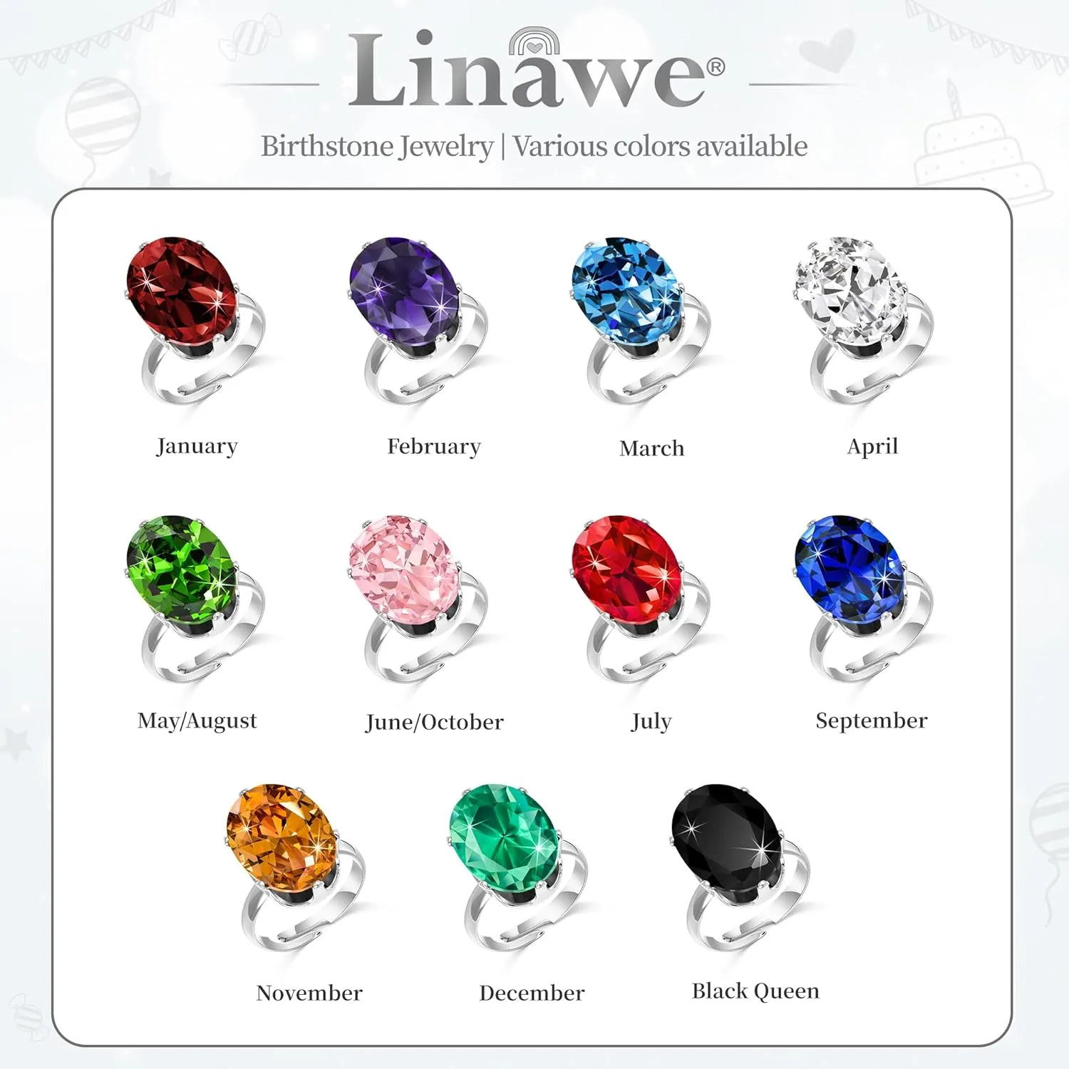 Linawe Cubic Zirconia Imitation Diamond Moissanite Rings for Women, 14K Gold/Rose Gold/Silver Adjustable Chunky Ring, Costume Rhinestone Jewelry for Wedding Engagement