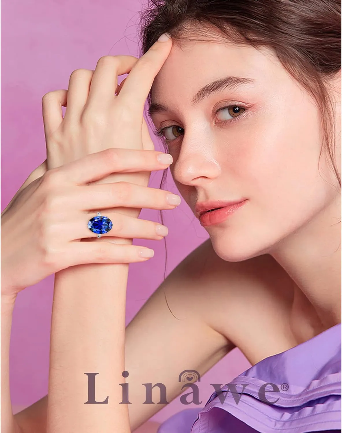 Linawe Cubic Zirconia Imitation Diamond Moissanite Rings for Women, 14K Gold/Rose Gold/Silver Adjustable Chunky Ring, Costume Rhinestone Jewelry for Wedding Engagement