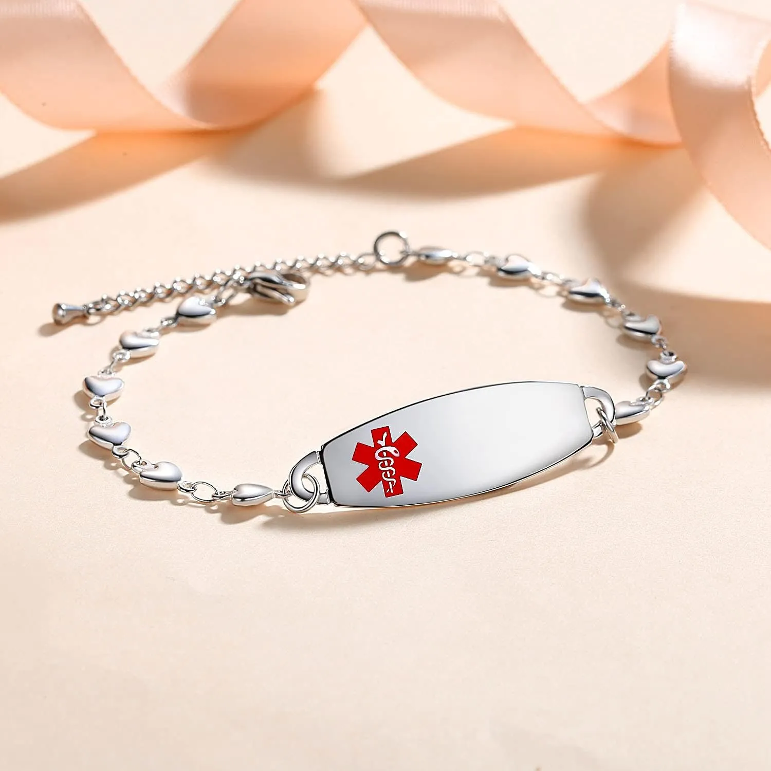 LinnaLove Heart Medical alert bracelet for Women Fashion Medical ID bracelets with Free engraving