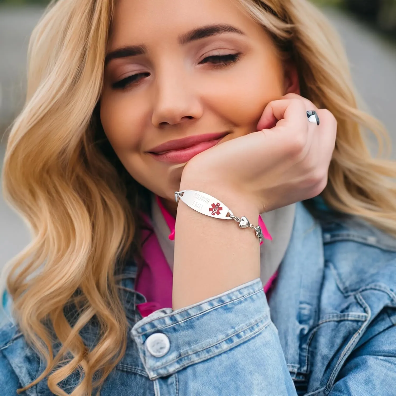 LinnaLove Heart Medical alert bracelet for Women Fashion Medical ID bracelets with Free engraving
