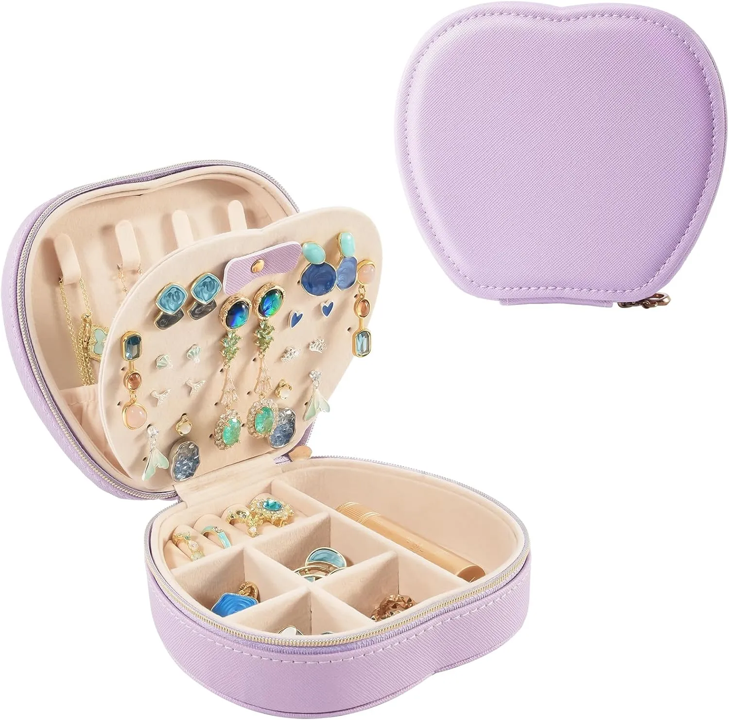 Lolalet Small Jewelry Box, Apple-Shaped Travel Jewelry Organizer for Earrings, Bracelets, Necklaces and Rings, Compact Jewelry Storage Case for Women Girls -Purple