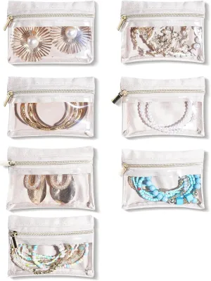 Lolalet Velvet Jewelry Pouches, Clear Window Travel Jewelry Organizer Bags for Earrings, Bracelets, Necklaces and Rings, Compact Jewelry Storage for Women Girls -7PCS