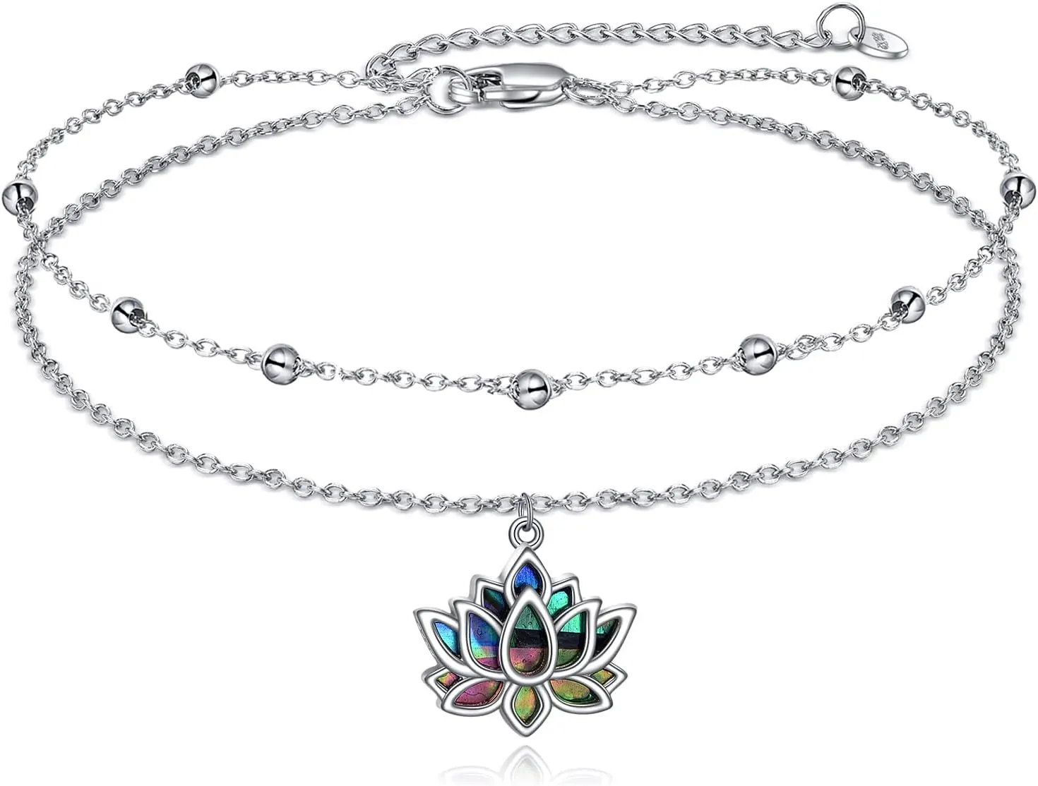Lotus Flower Anklet S925 Sterling Silver Abalone Anklets for Women Lotus Layered Anklet Graduation Gifts Lotus Jewelry Gift for Wife Girlfriend Friends