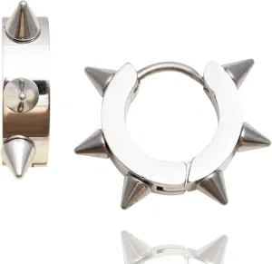 LotusUS Black Spiked Huggie Earrings (Pair), Silver Spike Hoops, Unisex Stainless Steel Hoop Earrings, Gothic Black Jewelry, Women Men Hoop Earrings, Punk Huggies