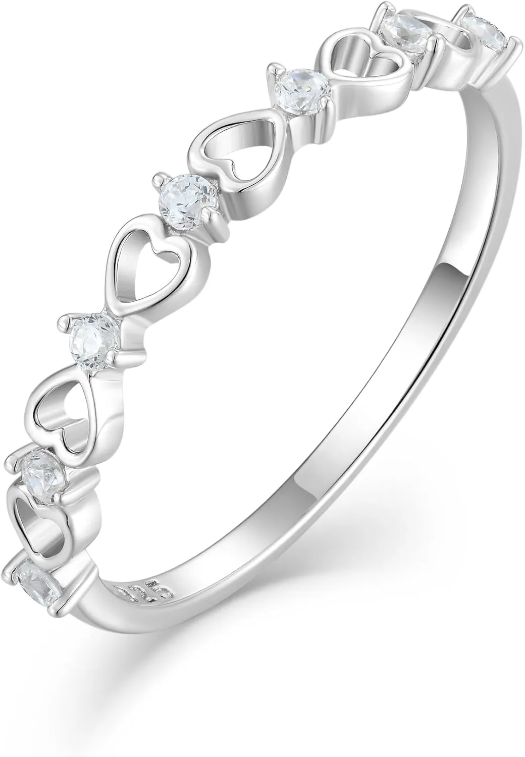 Love Heart Stackble Eternity Dainty Rings for Women, Sterling Silver 925 Stacked Engagement Birthstone Rings for Her Wedding Band Jewelry, Size 5-10
