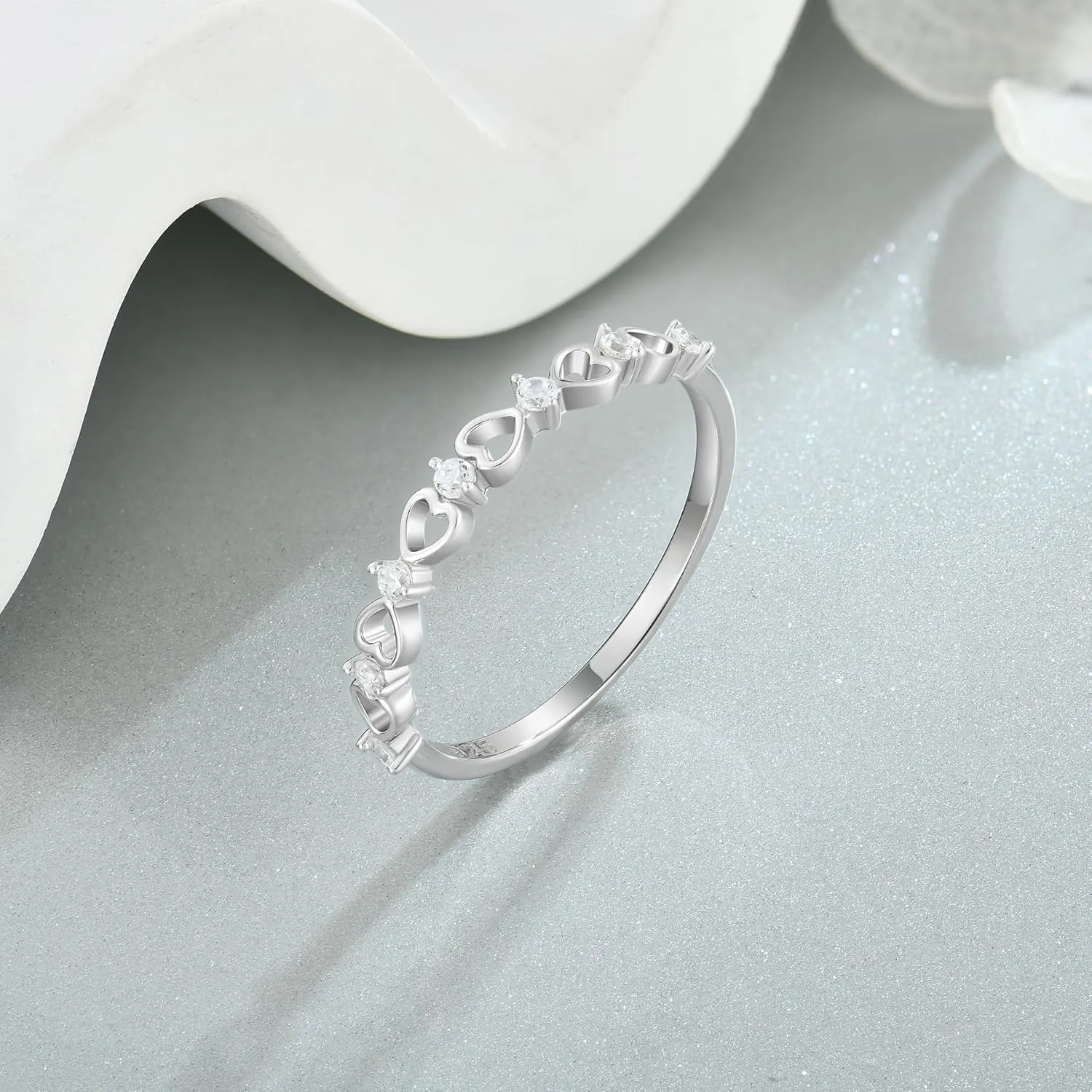 Love Heart Stackble Eternity Dainty Rings for Women, Sterling Silver 925 Stacked Engagement Birthstone Rings for Her Wedding Band Jewelry, Size 5-10