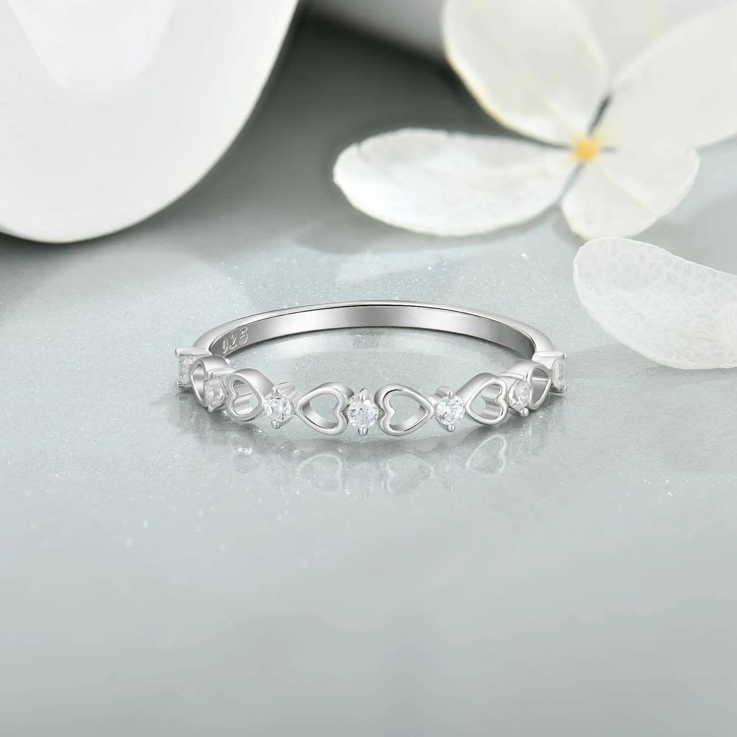 Love Heart Stackble Eternity Dainty Rings for Women, Sterling Silver 925 Stacked Engagement Birthstone Rings for Her Wedding Band Jewelry, Size 5-10