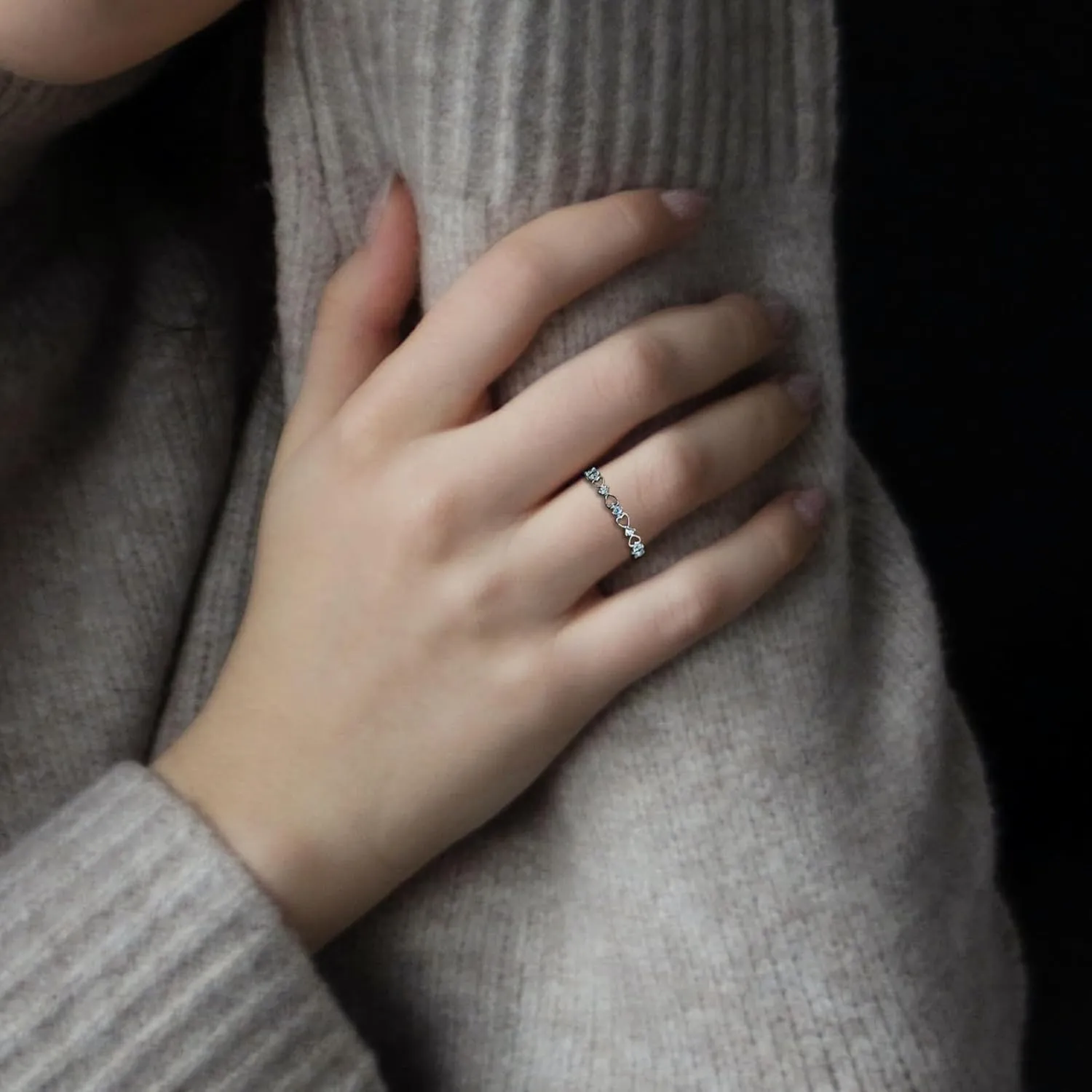 Love Heart Stackble Eternity Dainty Rings for Women, Sterling Silver 925 Stacked Engagement Birthstone Rings for Her Wedding Band Jewelry, Size 5-10