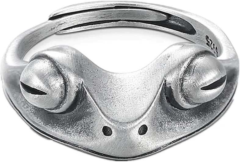 LOVECOM Real 925 Sterling Silver Frog Open Rings for Women Men Couples Adjustable Vintage Cute Animal Finger Stament Ring Fashion Party Jewelry Birthday Christmas Gifts for Mom Wife to Daughter