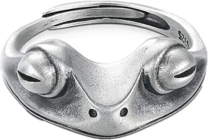 LOVECOM Real 925 Sterling Silver Frog Open Rings for Women Men Couples Adjustable Vintage Cute Animal Finger Stament Ring Fashion Party Jewelry Birthday Christmas Gifts for Mom Wife to Daughter