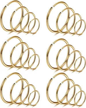 LOYALLOOK 18/24Pcs Hypoallergenic Nose Rings Hoops 316L Surgical Stainless Steel Lightweight Small Piercing Jewelry for Women Men Cartilage Tragus Helix