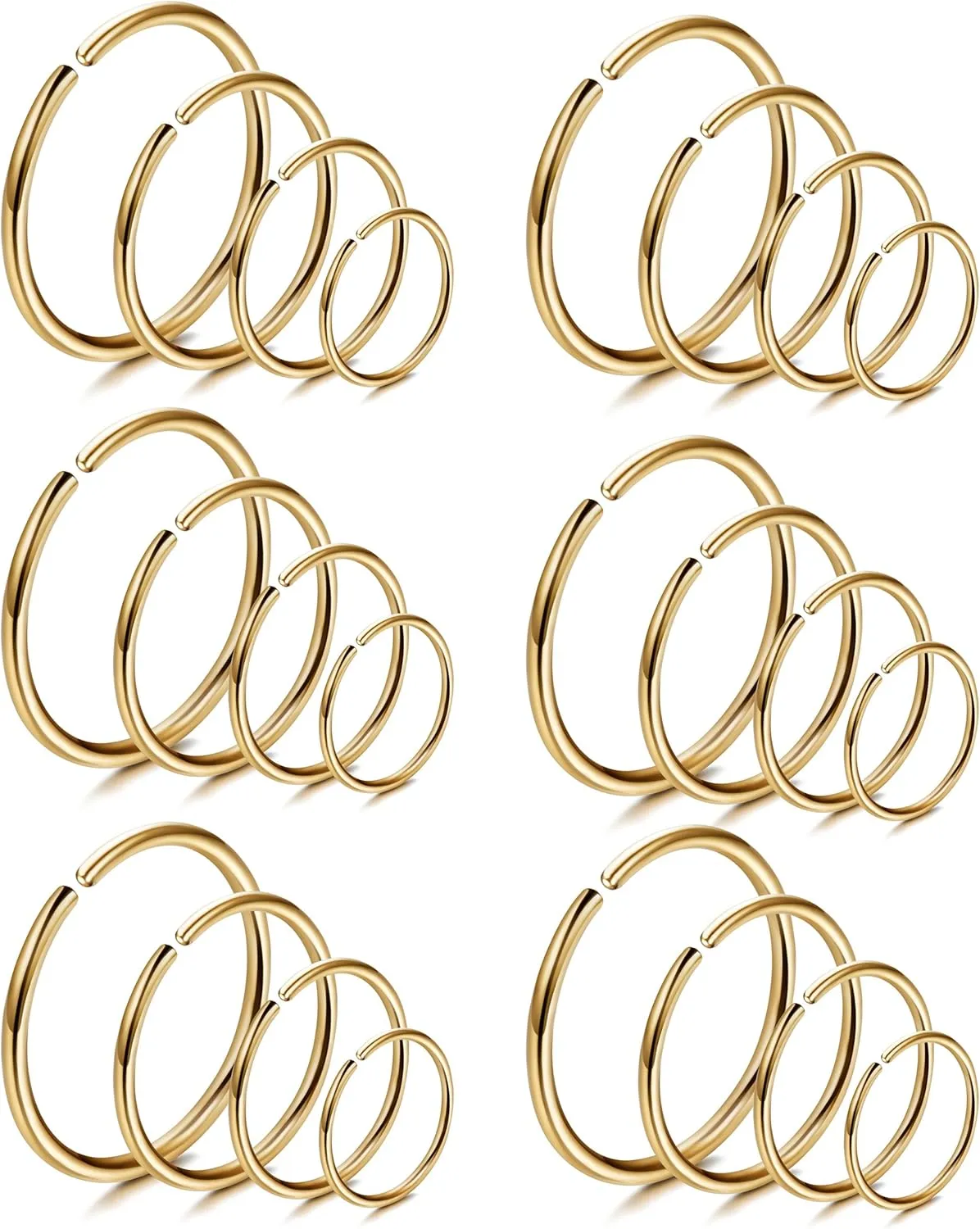 LOYALLOOK 18/24Pcs Hypoallergenic Nose Rings Hoops 316L Surgical Stainless Steel Lightweight Small Piercing Jewelry for Women Men Cartilage Tragus Helix