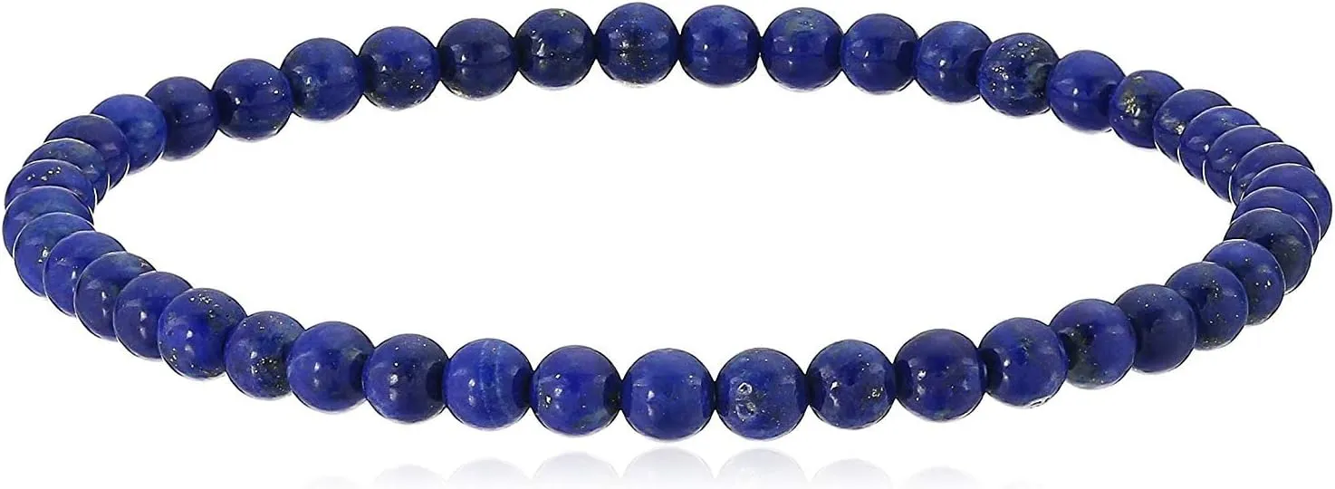 LTC Designs 4mm Smooth Round Lapis Lazuli Stretch Bracelets in Various Sizes (6, 6.5, 7, 7.5, 8 Inches), Perfect for Stacking or as a Dainty Single, Ideal Jewelry for Women, Men and Friends friends Everyday Wear,