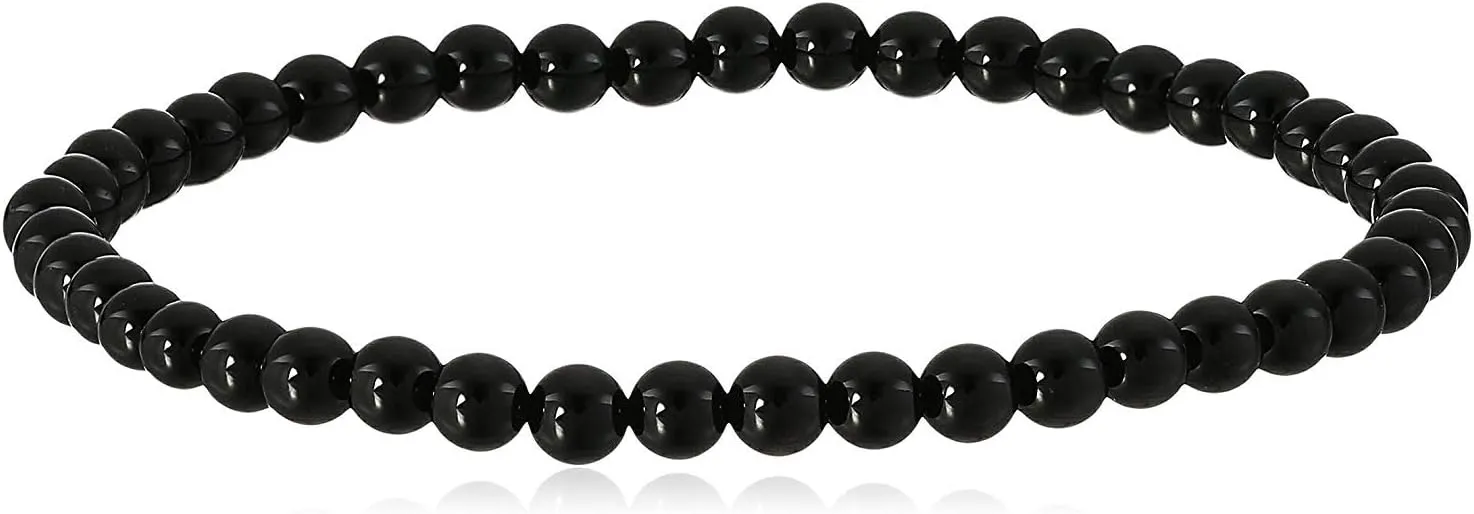 LTC Designs Smooth Round 4mm Black Onyx Stretch Bracelets in Various Sizes (6, 6.5, 7, 7.5, 8 Inches) for Women, Men, Friends and Teens. Perfect for Everyday Wear,Special Occasion Gifts. Protection Stone