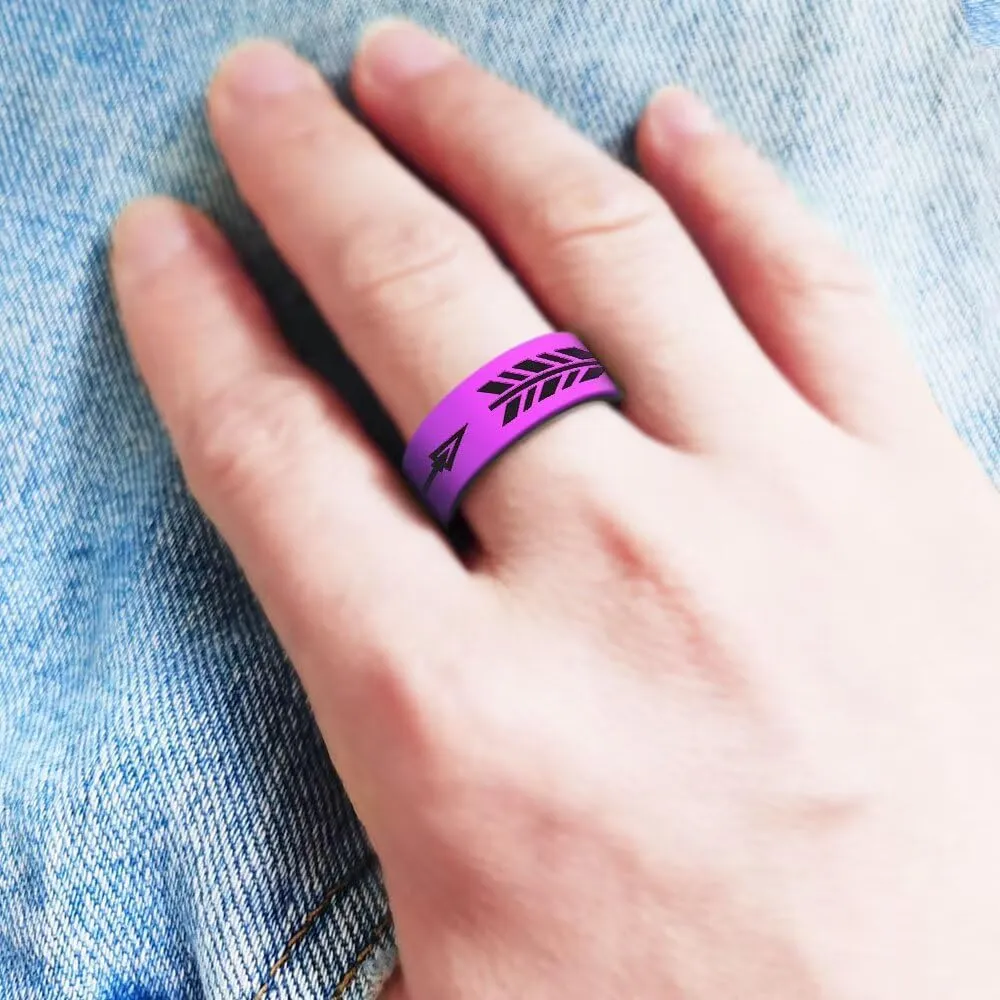 LWJYX Silicone Couple Wedding Bands,Breathable Arrow Design Rubber Engagement Rings,Anniversary Promise Lover Ring,8mm Wide 2mm Thick