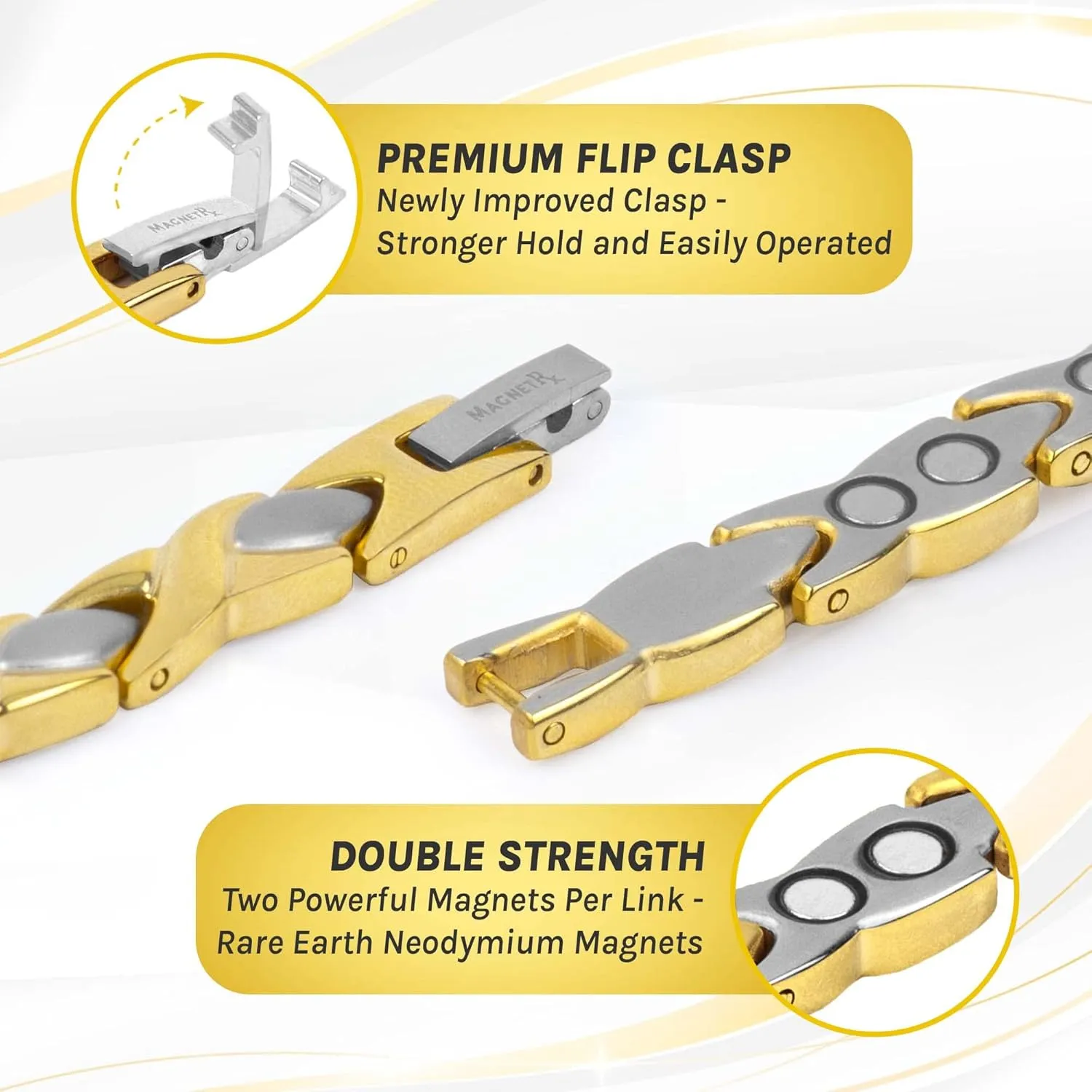 MagnetRX Titanium Magnetic Bracelet  Ultra Strength Magnets Anklet for Women (Silver & Gold)