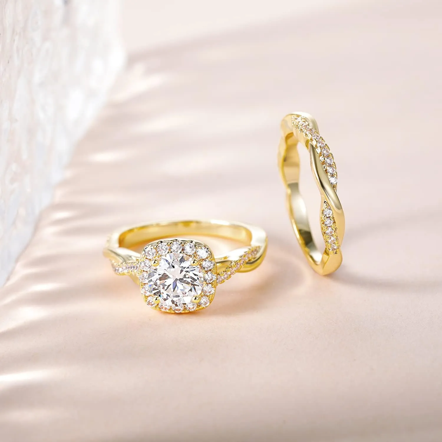 Mameloly 1.2ct Wedding Band for Women Bridal Rings Sets Round Cut Cubic Zirconia Halo CZ Engagement Rings Twisting Infinity Pave Set Size 4-12