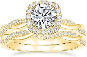 Mameloly 1.2ct Wedding Band for Women Bridal Rings Sets Round Cut Cubic Zirconia Halo CZ Engagement Rings Twisting Infinity Pave Set Size 4-12