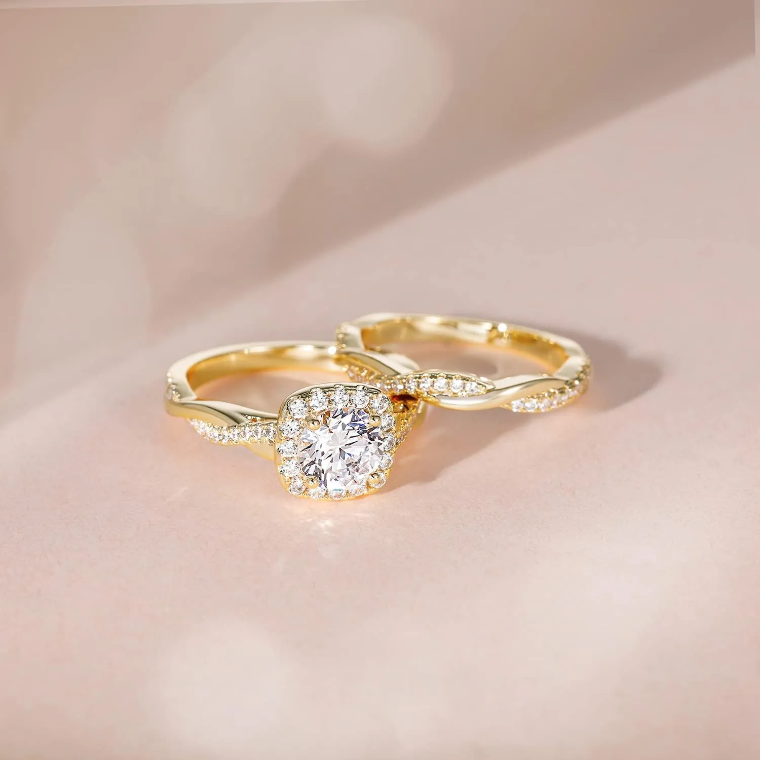 Mameloly 1.2ct Wedding Band for Women Bridal Rings Sets Round Cut Cubic Zirconia Halo CZ Engagement Rings Twisting Infinity Pave Set Size 4-12