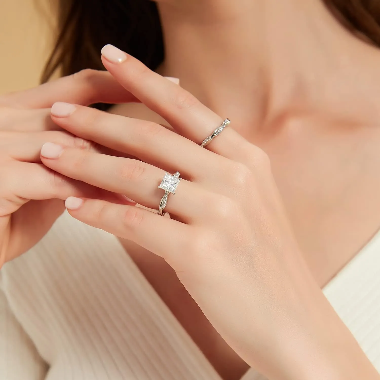 Mameloly 2ct Wedding Band for Women Princess Cut Bridal Ring Sets Cubic Zirconia Promise Engagement Rings Twisting Infinity Pave Set Size 4-12