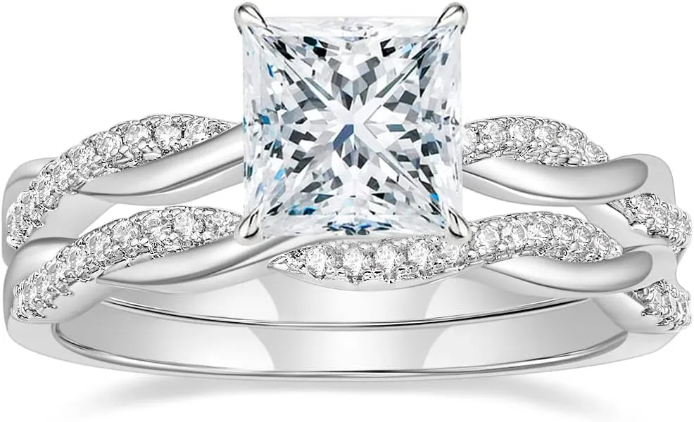 Mameloly 2ct Wedding Band for Women Princess Cut Bridal Ring Sets Cubic Zirconia Promise Engagement Rings Twisting Infinity Pave Set Size 4-12