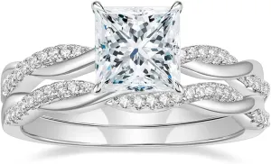 Mameloly 2ct Wedding Band for Women Princess Cut Bridal Ring Sets Cubic Zirconia Promise Engagement Rings Twisting Infinity Pave Set Size 4-12