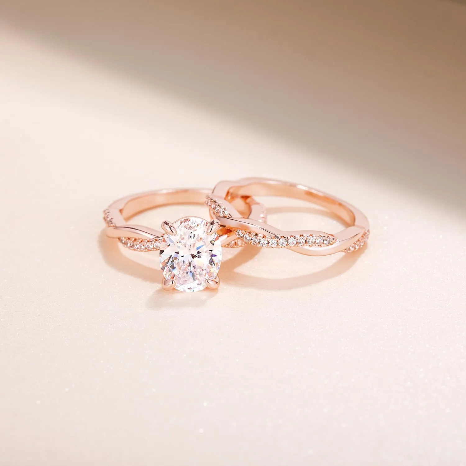 Mameloly 3ct Engagement Rings for Women Oval Cut Bridal Ring Sets Cubic Zirconia Wedding Band Twisting Infinity Pave Set Size 4-12