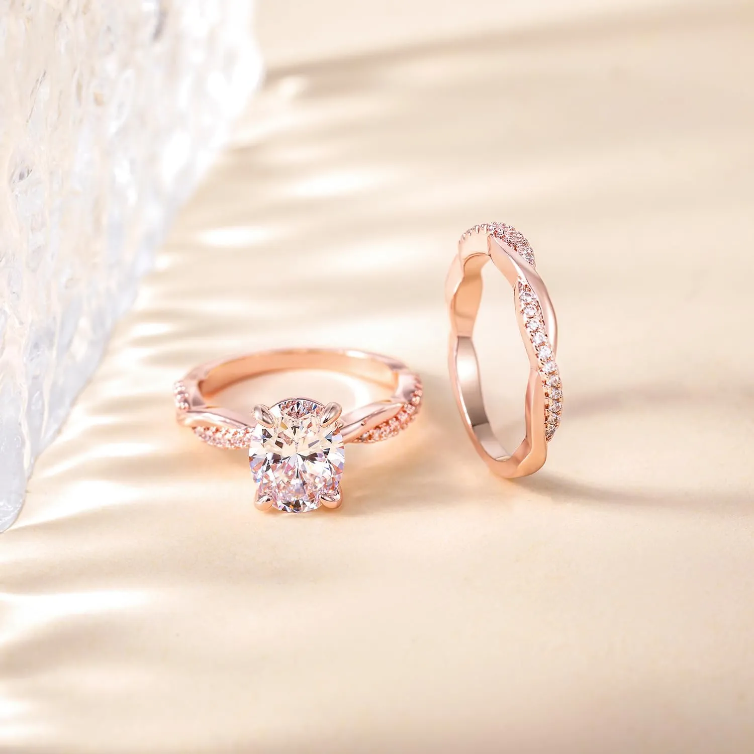 Mameloly 3ct Engagement Rings for Women Oval Cut Bridal Ring Sets Cubic Zirconia Wedding Band Twisting Infinity Pave Set Size 4-12