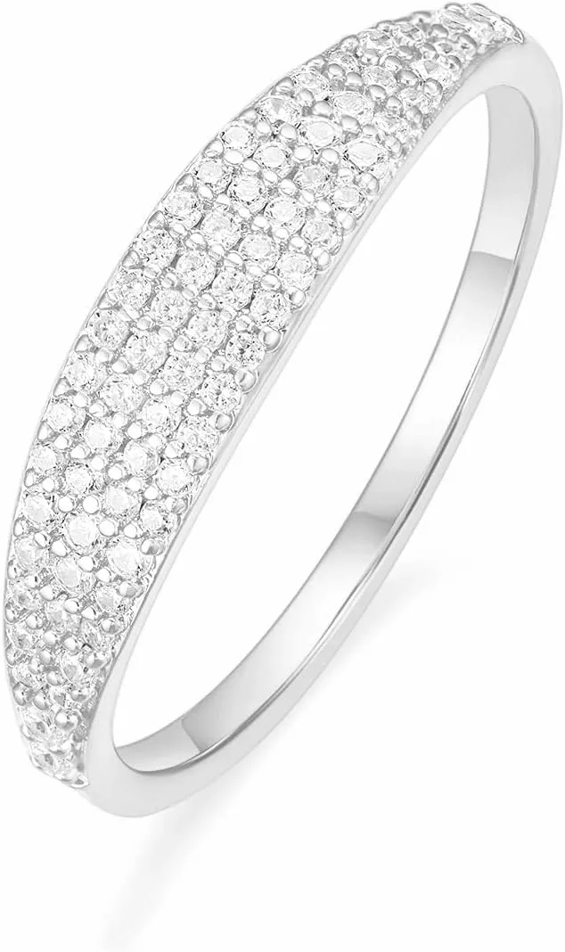 Mameloly Wedding Bands for Women 14K Gold Plated Slim Signet Ring Stackable Pave Cubic Zirconia Dainty CZ Engagement Rings for Her Size 4-12