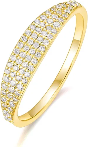 Mameloly Wedding Bands for Women 14K Gold Plated Slim Signet Ring Stackable Pave Cubic Zirconia Dainty CZ Engagement Rings for Her Size 4-12
