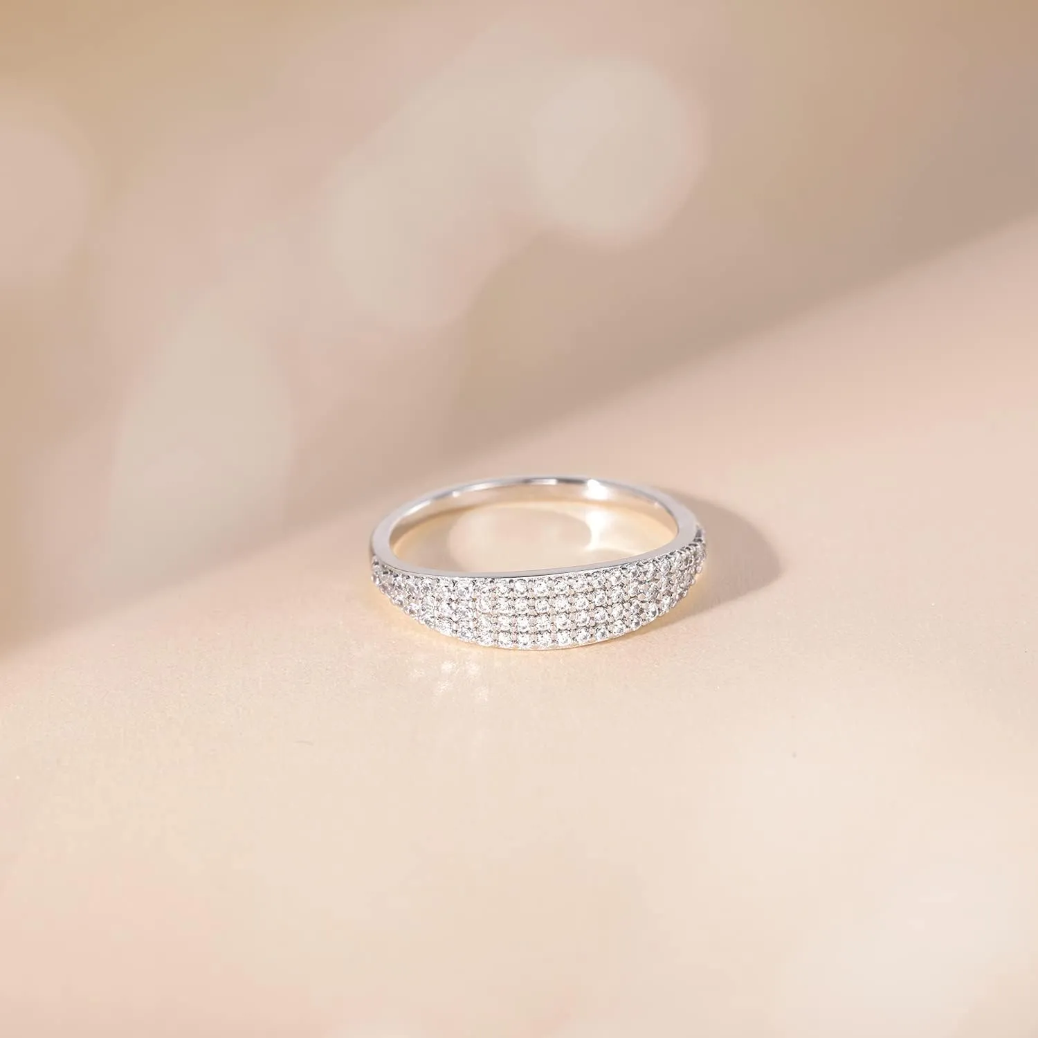 Mameloly Wedding Bands for Women 14K Gold Plated Slim Signet Ring Stackable Pave Cubic Zirconia Dainty CZ Engagement Rings for Her Size 4-12